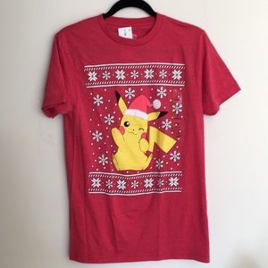 Pokemon Pikachu with Santa hat tee shirt red